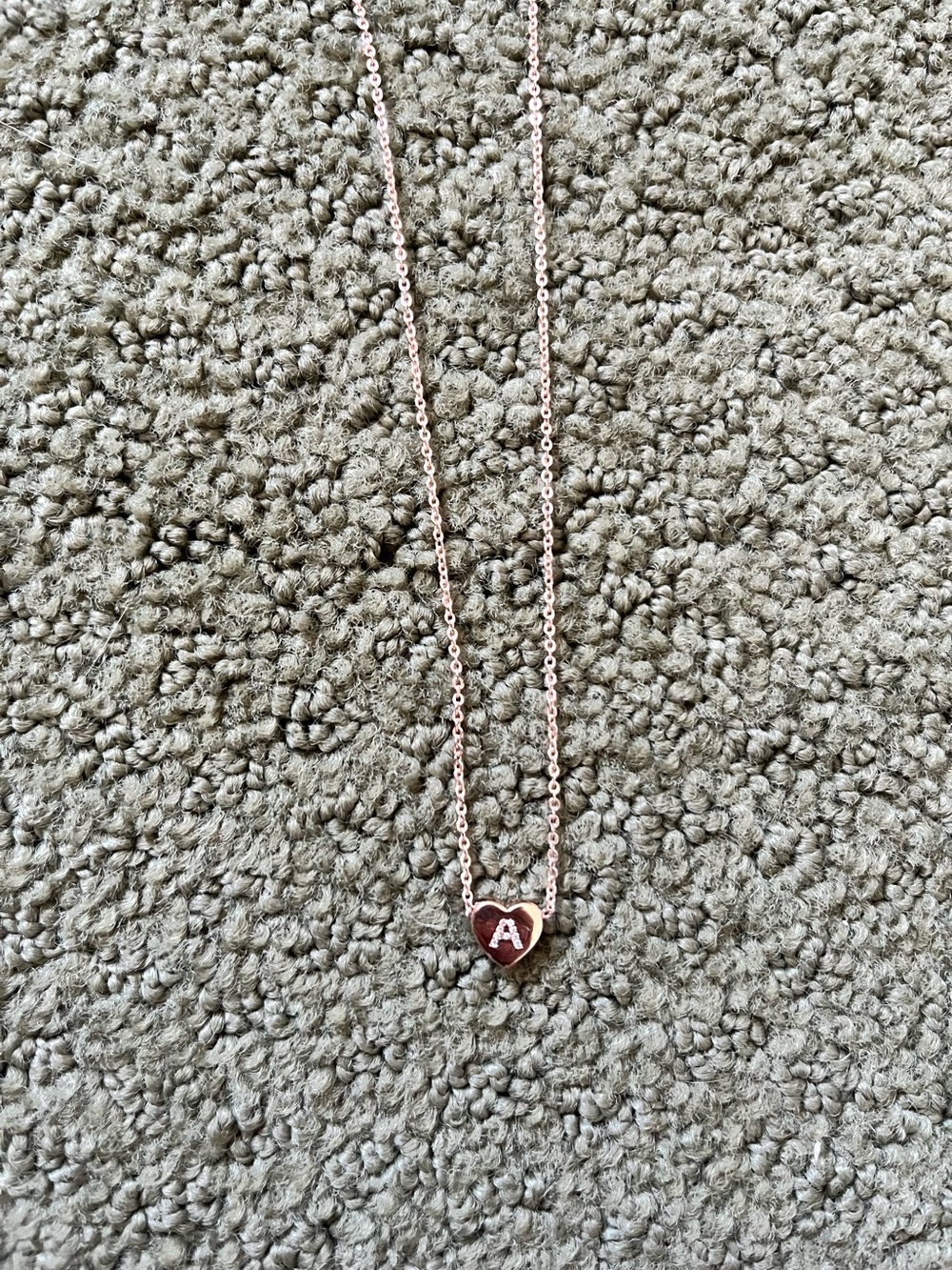 Rose gold heart necklace w/ A initial